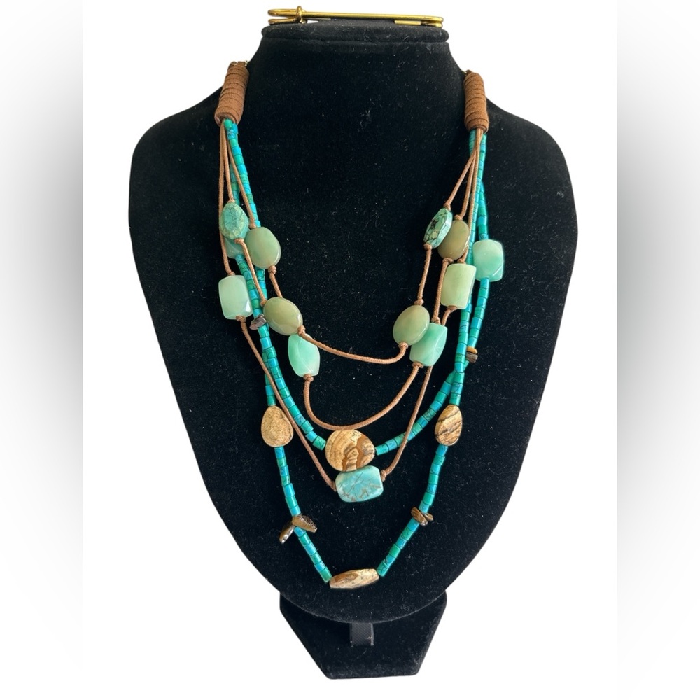 Kenneth Cole Blue and Brown Multi- Suede Strand And Bead Necklace